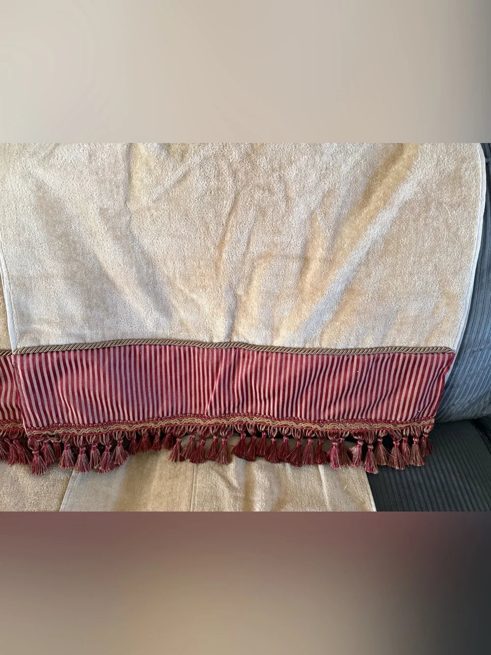 Lot of 6 VTG Artimino Luxury Cream Bath Towel Set Burgundy Stripe Trim Tassels